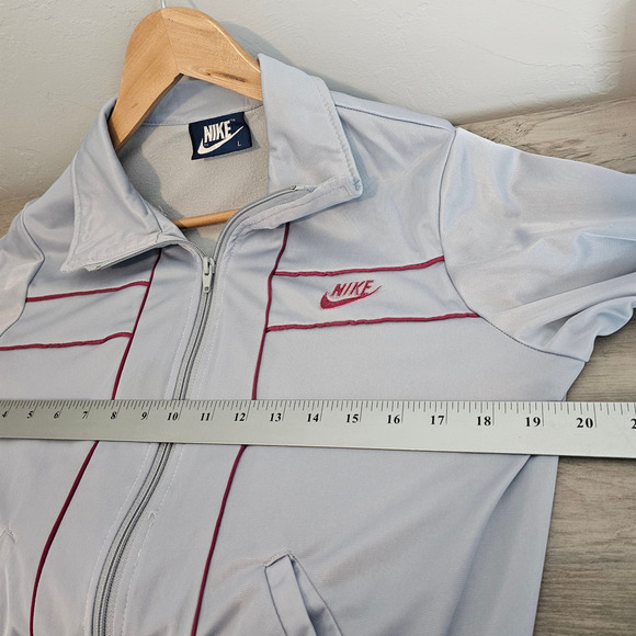 Vintage 80's Nike Track Jacket Womens Size Large Grey Red Full Zip Up Retro - Picture 9 of 10